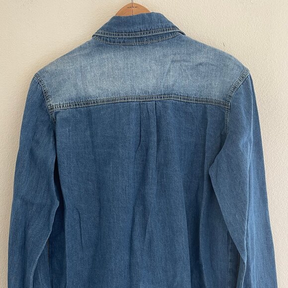 AVA COSTUME Dark Blue 100% Cotton Denim Shirt: New with Tags; LARGE (P2P is 21") - Picture 4 of 5